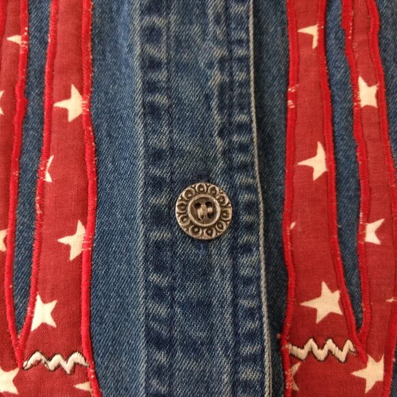 LIFE STYLE Vest Women's S Blue Denim Embroidered Cats Applique Button - Picture 6 of 14